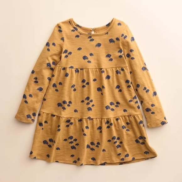 NWT Little Co. by Lauren Conrad Organic Tiered Caramel Buffalo Dress Size 9 mont - Picture 1 of 6